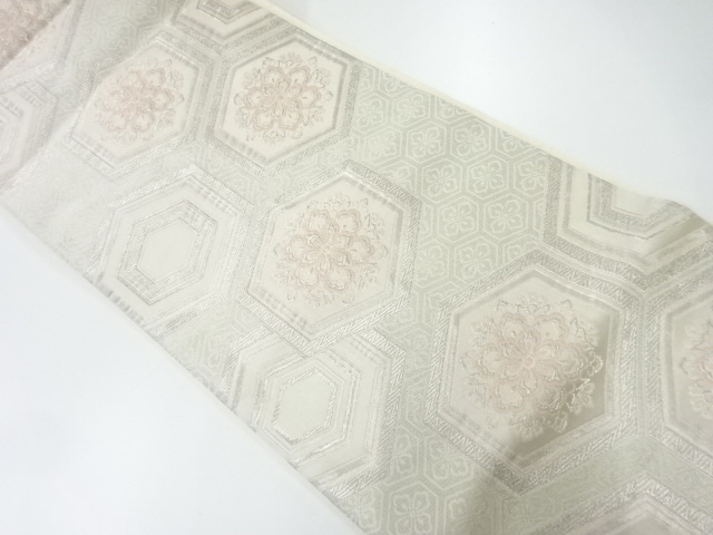 JAPANESE KIMONO / ANTIQUE FUKURO OBI / SILK / WOVEN KIKKO & FLORAL CREST